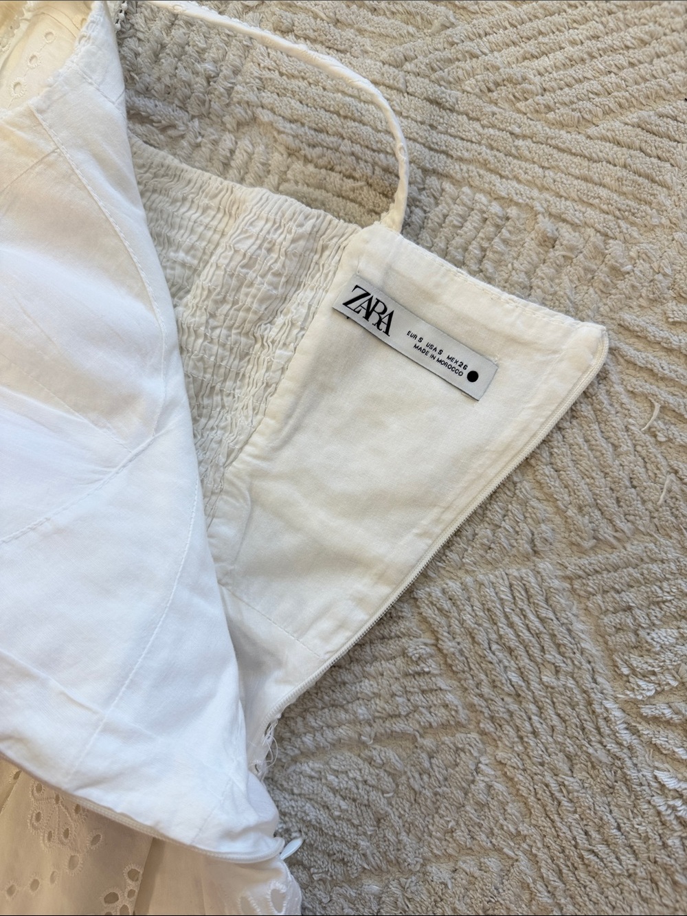 ZARA White Eyelet Fit-and-Flare Mini Dress - Picture 6 of 7
